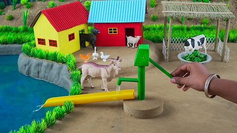 Dyi how to make cow shed with mini hand pump water project video