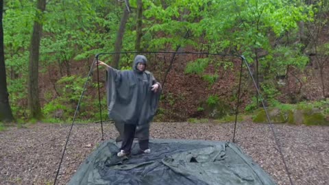 In a thunderstorm, build a small, triangular hut and rest