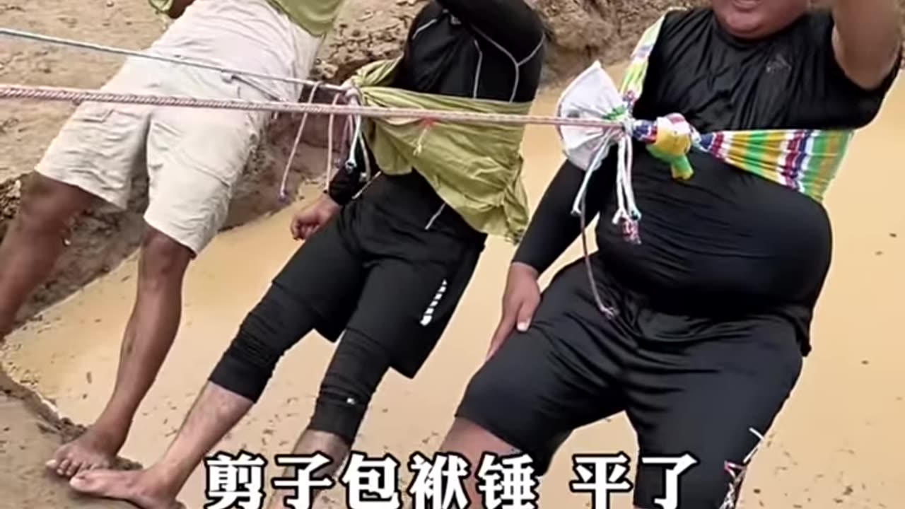 Cool off in the summer Rock-Paper-Scissors Blindfold Challenge in the Water Puddle!