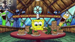 Outtake #3084 Of SpongeBob SquarePants Attempts Vegan Pancakes Eating Challenge Fake Funny Parody