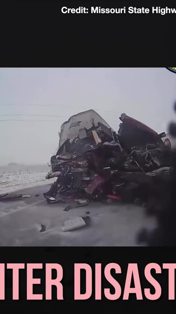 Winter Disaster: Huge Semi Pile Up During Winter Storm on Missouri Highway