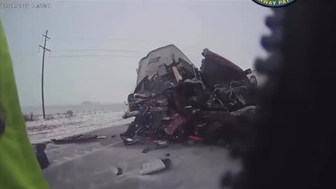 Winter Disaster: Huge Semi Pile Up During Winter Storm on Missouri Highway