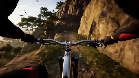 First-person POV of an extreme mountain biker