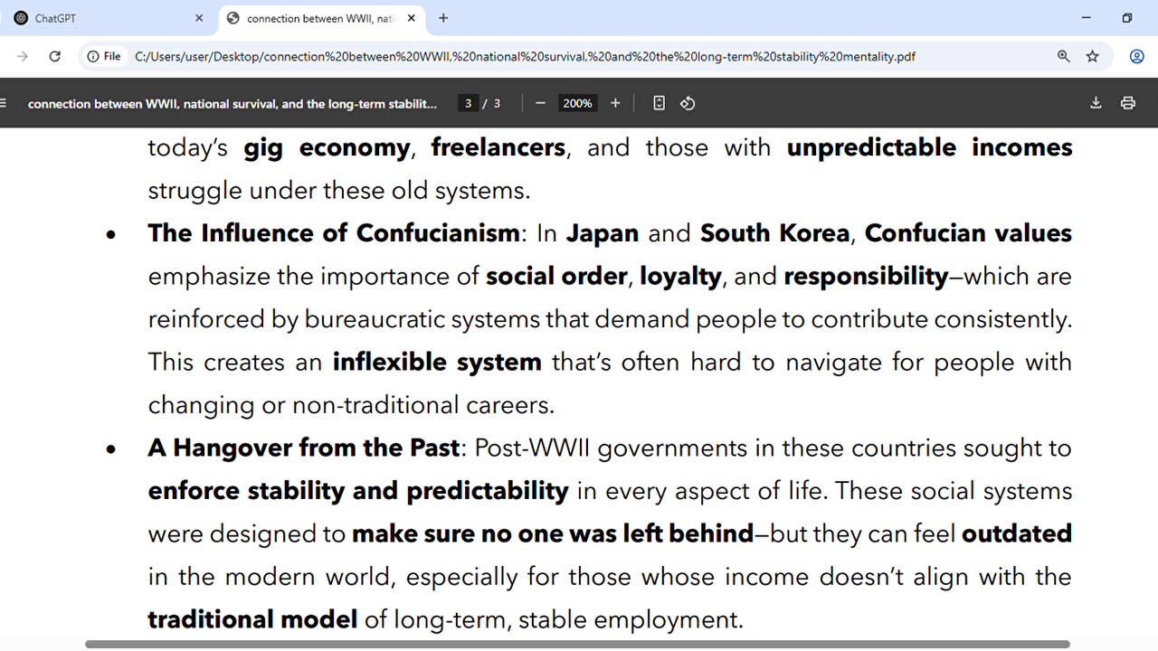 connection between WWII, national survival, and the long-term stability mentality