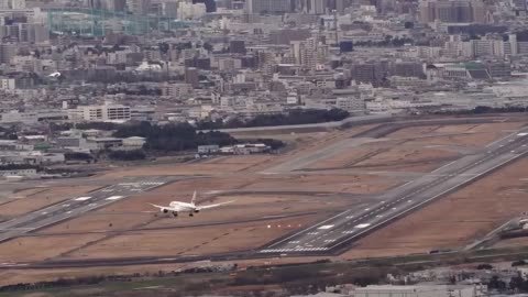 Beautifully filmed approach of the Boeing 787 Dreamliner of Japan Airlines at Osaka Airport,Japan
