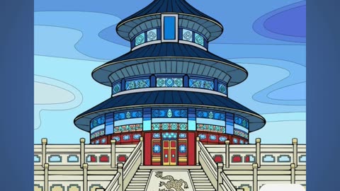 Illustrated Depiction of Ornate Chinese Temple with Dragon Motif