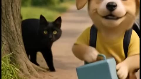 Cat attacks a dog