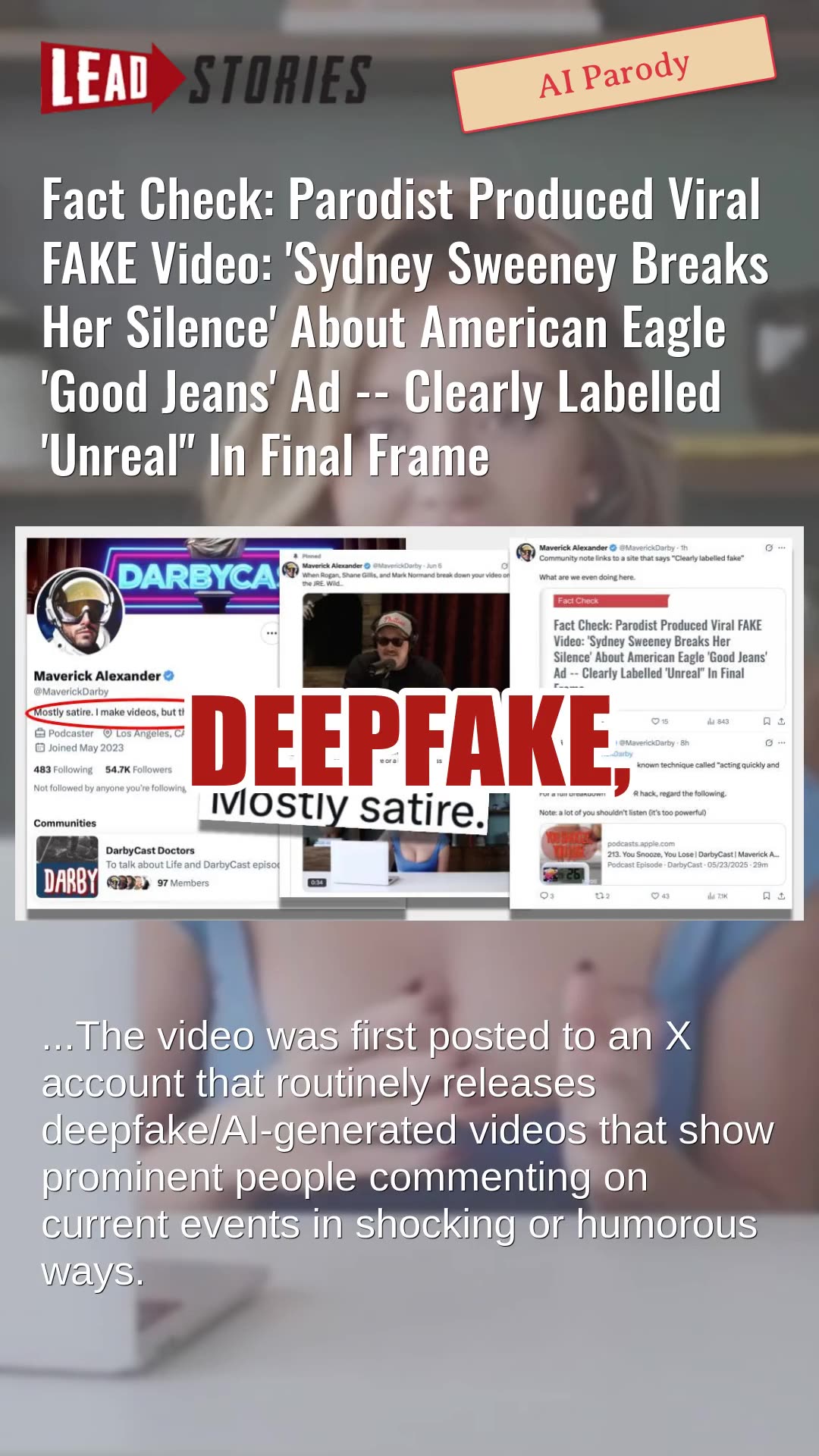 Fact Check: Parodist Produced Viral FAKE Video: Sydney Sweeney Breaks Her Silence