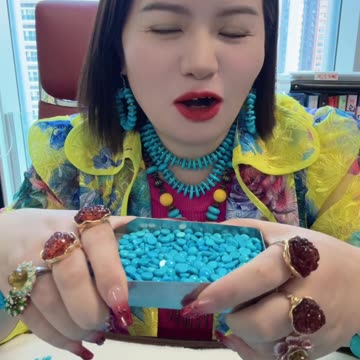 250609-6 Sleeping Beauty Turquoise Cabochon: Deep-Sea Blue Gem on Fingertips