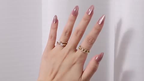 Press On Nails - Glossy, Semi-Transparent, Short Almond Nails, Reusable.