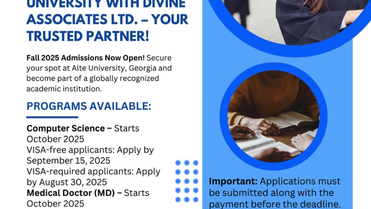 Fall 2025 Admissions at Alte University | Apply with Divine Associates Ltd