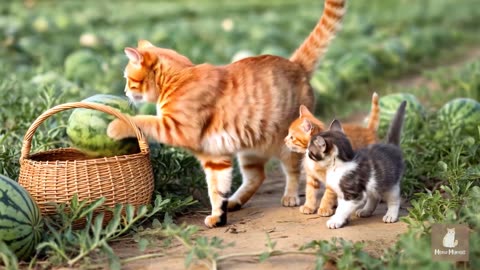 Mama Cat and Kitten Plays With Excavator Toy on the Beach Happy Holiday 🐾🐱🏖️ Heartwarming Story