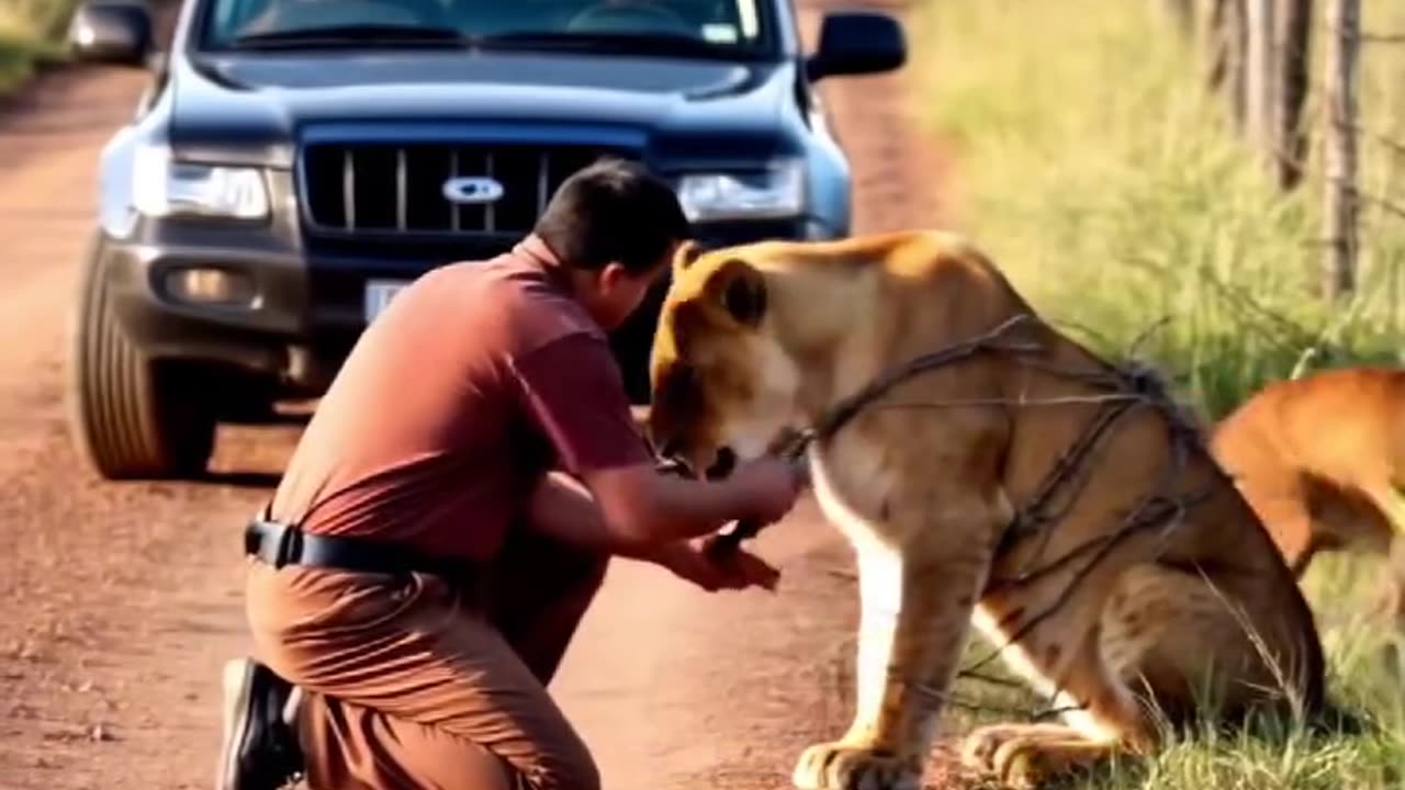 A Policeman Saved A Injured lion