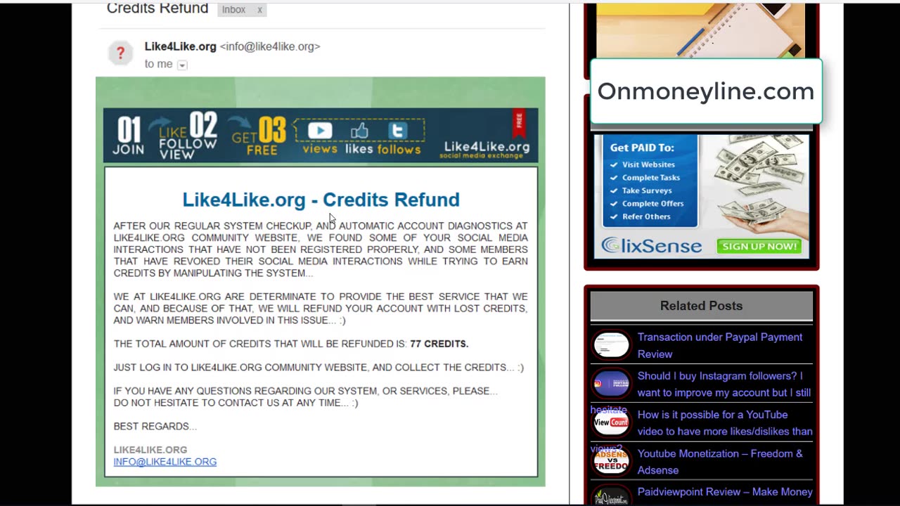 Like4Like Credits Refund - Onmoneyline
