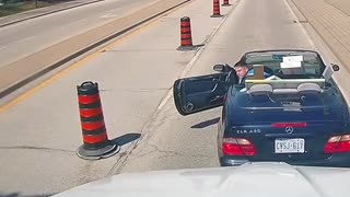 Man cuts off semi truck, and has road rage when trucker uses air horn. dashcam