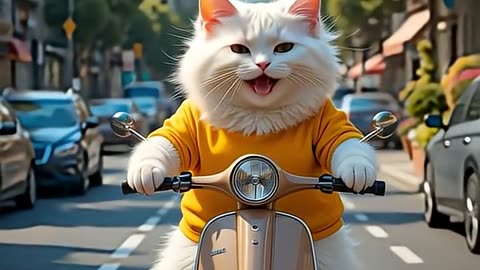 White Kitty on a Scooter 🛵🐱 | Cutest Ride Ever!