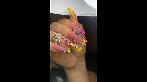 🔥 Hot Sexy Bloody Pink & Yellow Nails Art with Big Stones & Crown Design – Bold & Glamorous Look