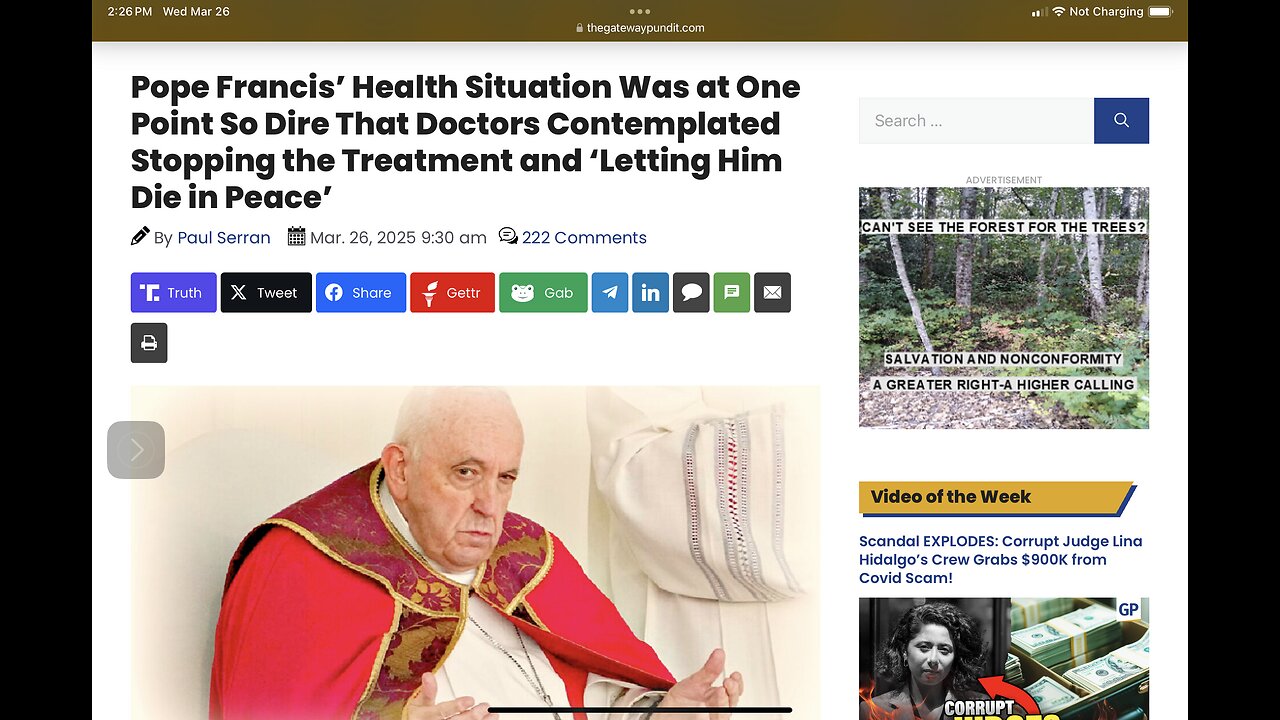 Pope Francis’ Health Situation Was at One Point So Dire … Contemplated Stopping the Treatment