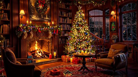 Instrumental Christmas Music with Crackling Fireplace - Cozy Christmas Ambience