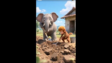 little elephant and little monkey planted