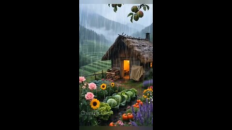 “Village House in the Rain 🌧️🍃”