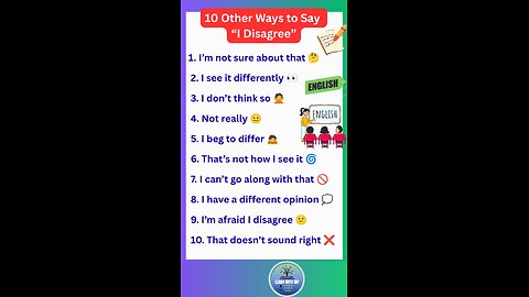 10 Different ways to say I Disagree in English spoken sentence #english #spoken #shorts