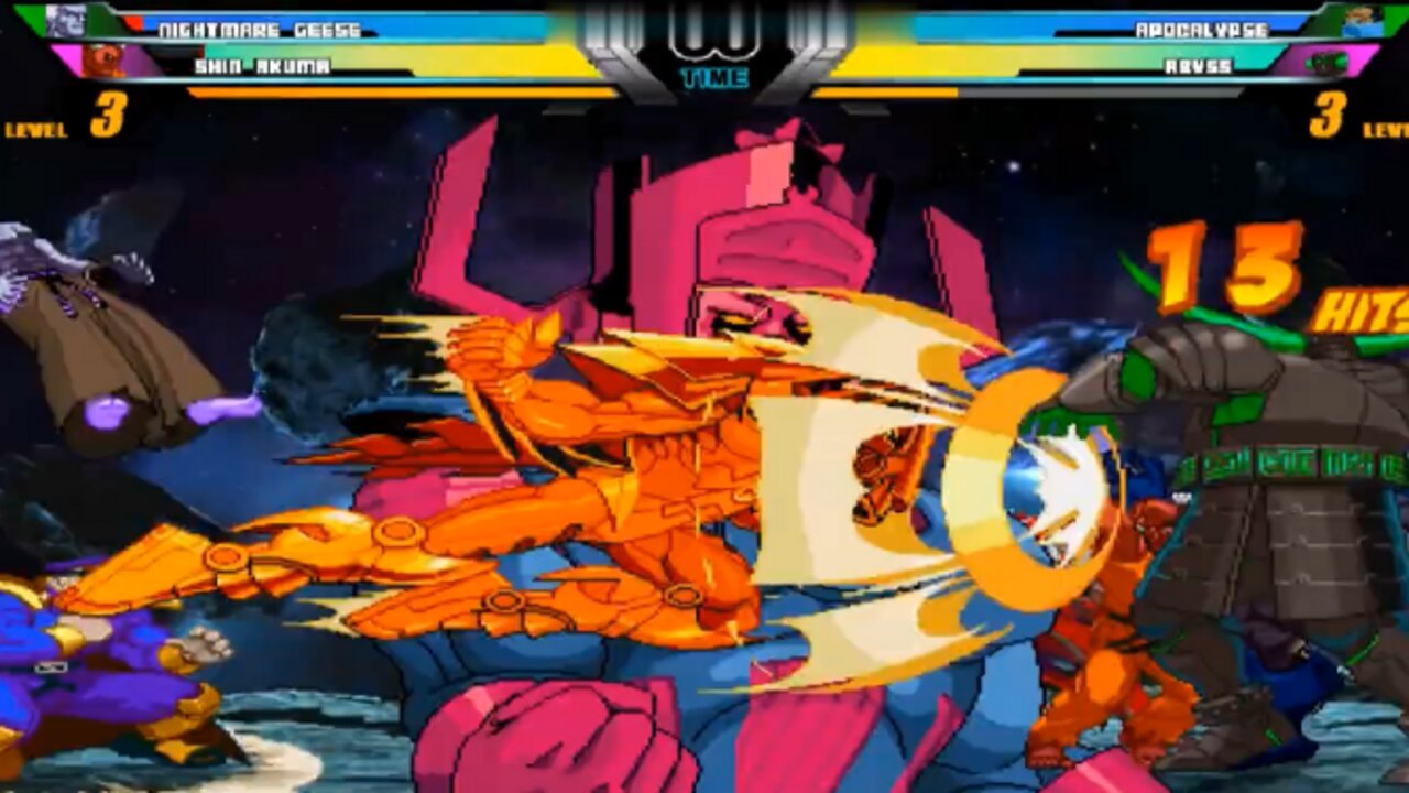 S.Akuma_N.Geese_Dark M.Bison_G.Rugal vs Abyss_Apocalypse_Galactus - (Hardest AI)