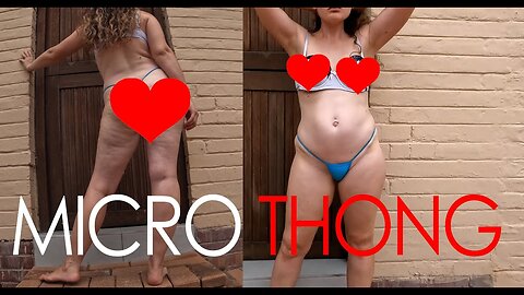 Micro Thong G-String Panty Try on haul with sheer stockings Outdoor