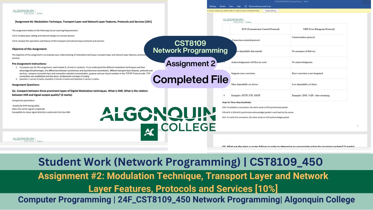 Student Work (Assignment)| 24F_CST8109_450 Network Programming Assignment 2 Work video | Algonquin