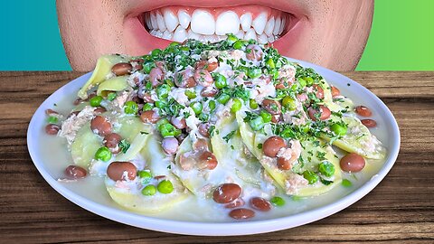 ASMR MUKBANG | Pasta with Spinach, Beans, Peas, Cheese Sauce & Tuna | EATING SOUNDS