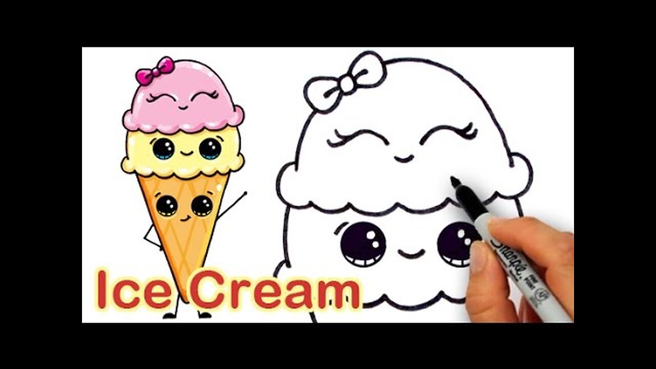How to Draw Cartoon Ice Cream on a Cone Cute and Easy