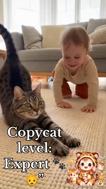 My Toddler Copying the Cat Perfectly 😂🐱 Too Cute