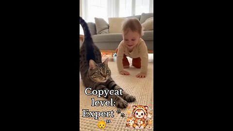 My Toddler Copying the Cat Perfectly 😂🐱 Too Cute