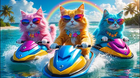 🌈 When Rainbow Cat World Go on Vacation... 🌴😺 #cat #aiart #animation