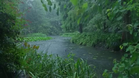 The beautiful little river is raining