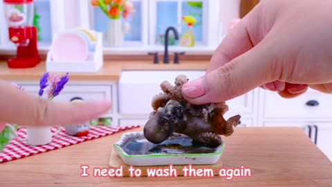 OMG! Tiny Octopus Recipe Super Mini Stir-Fried Octopus with Tomatoes - Mini Yummy Cooking