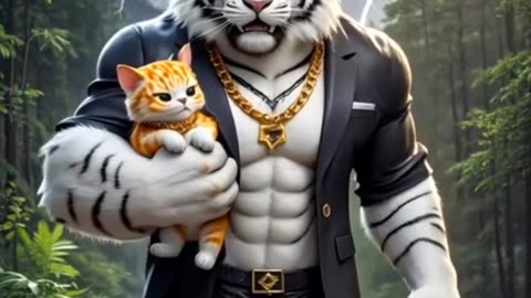 Giant cat fight with fox and save the mini cat 😂