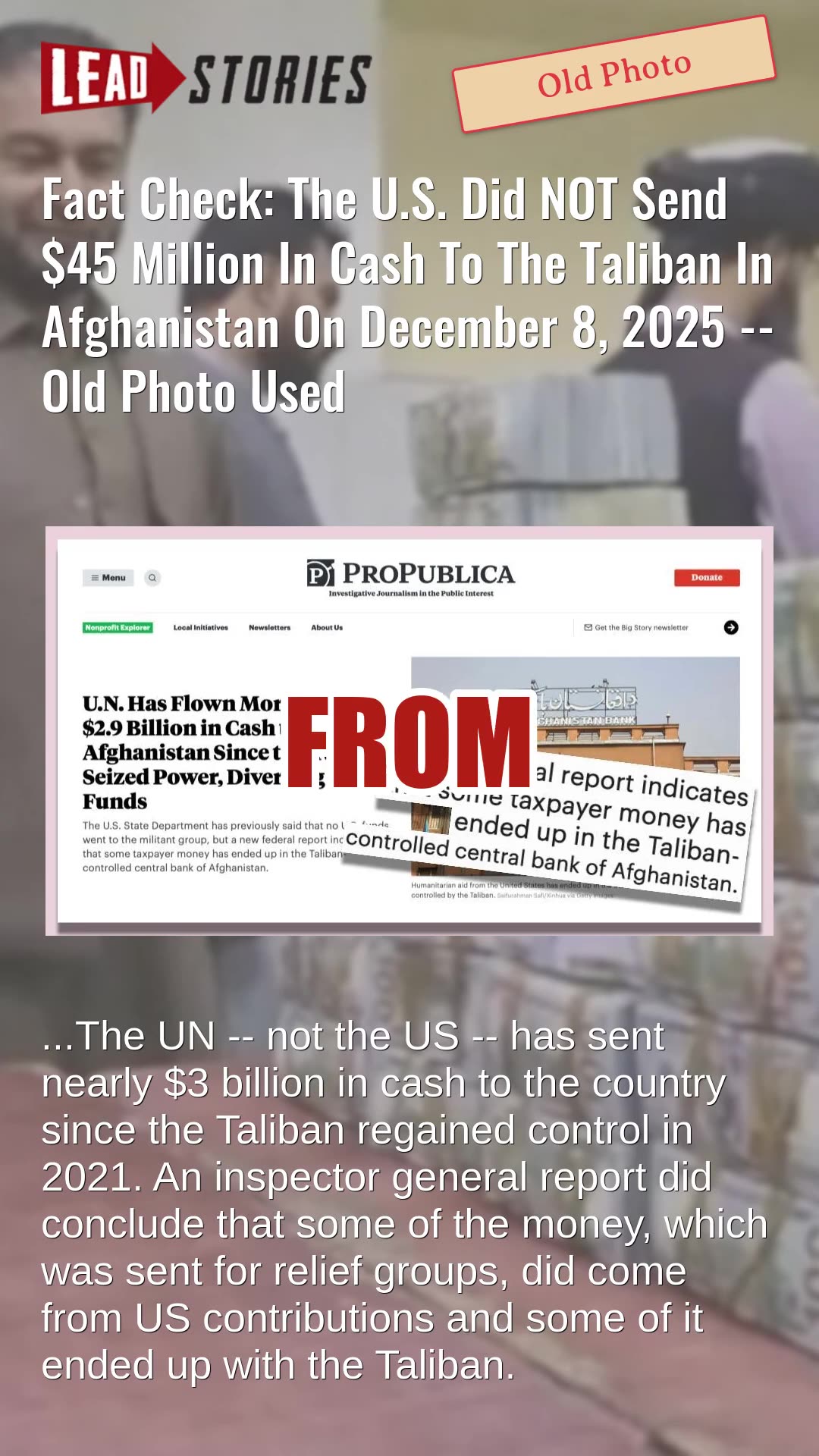 Fact Check: U.S. Did NOT Send $45 Million In Cash To The Taliban In Afghanistan On December 8, 2025