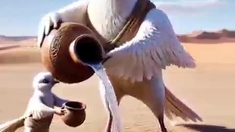 Big kabutar and little Kabootar making a water