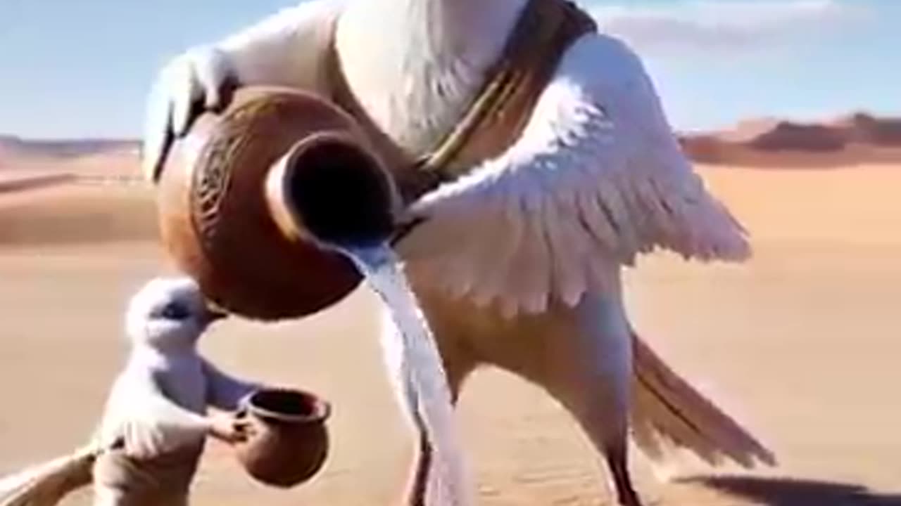 Big kabutar and little Kabootar making a water