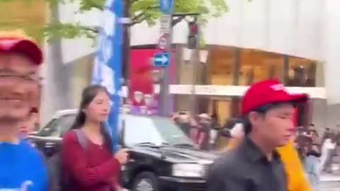 Japanese citizens celebrates President Donald Trump's visit to Japan