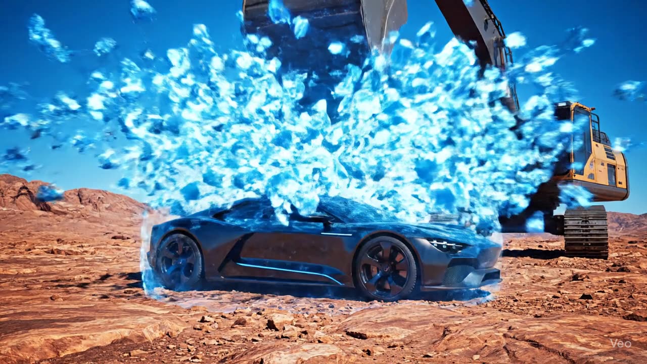 A fantastic machine destroys falling rocks.