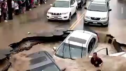 Must Watch: City Street COLLAPSES in Flash Flood – Cars & People Swept Away #vir
