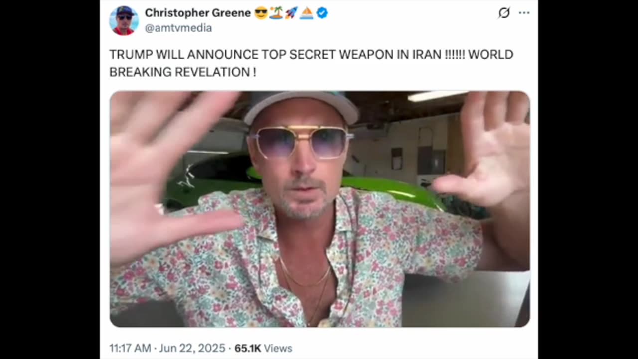 CRISTOPHER GREENE (X) : TRUMP set to reveal a Top Secret Weapon Related To Recent Strikes In Iran