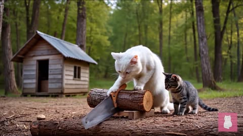 Mama Cat & Kitten Build a Bright Wooden Bridge Over the Stream _ Relaxing Healing Story