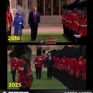 Trump walks in front of the king & queen