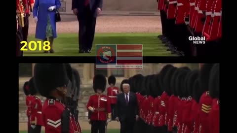 Trump walks in front of the king & queen