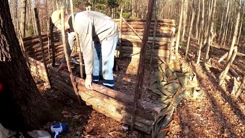 1 Year in Log Cabin Survival Shelter (Building, Camping, Repairing Bushcraft Shelter)_part7