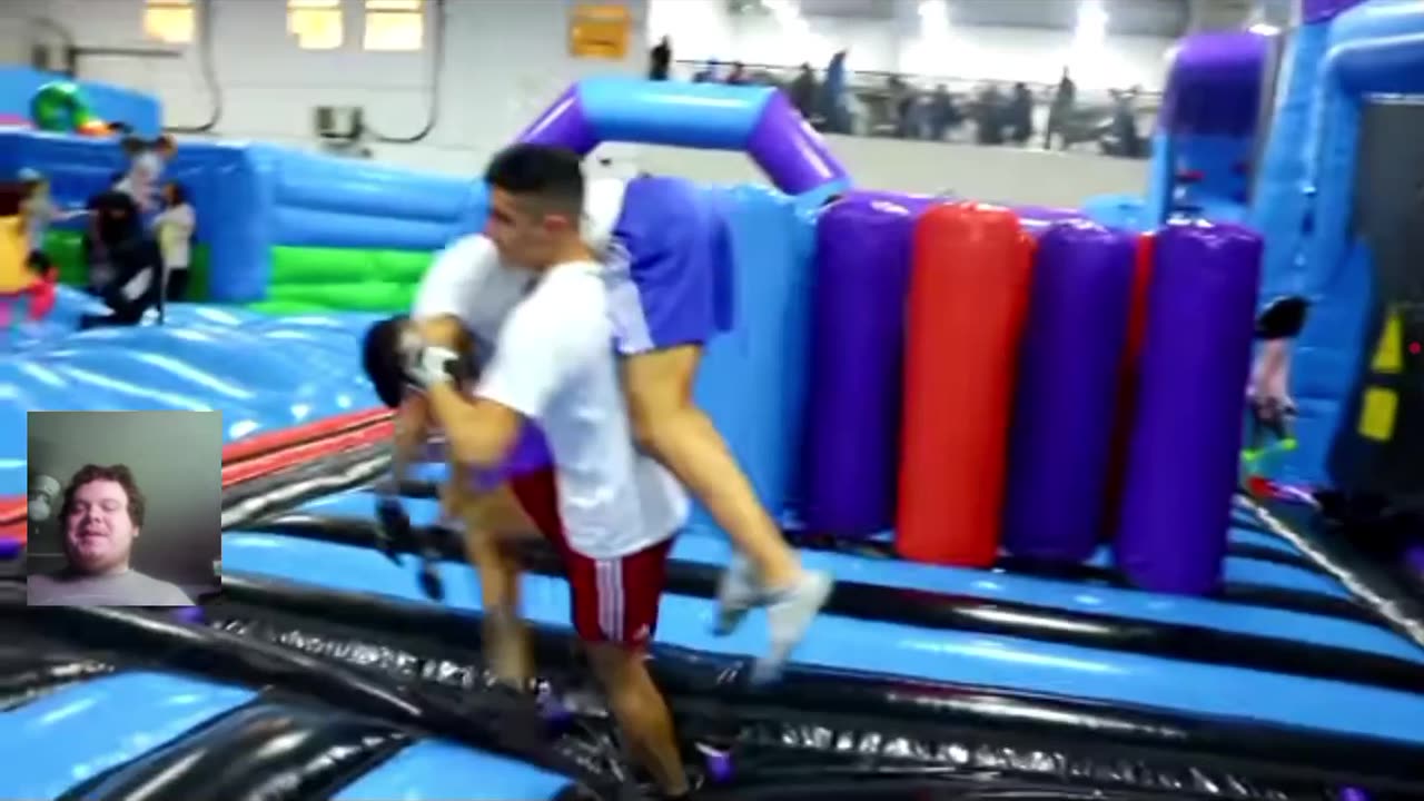 Reacting To WWE Moves At The Inflatable Park