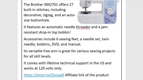 Brother Lightweight Sewing Machine, 27 Stitches